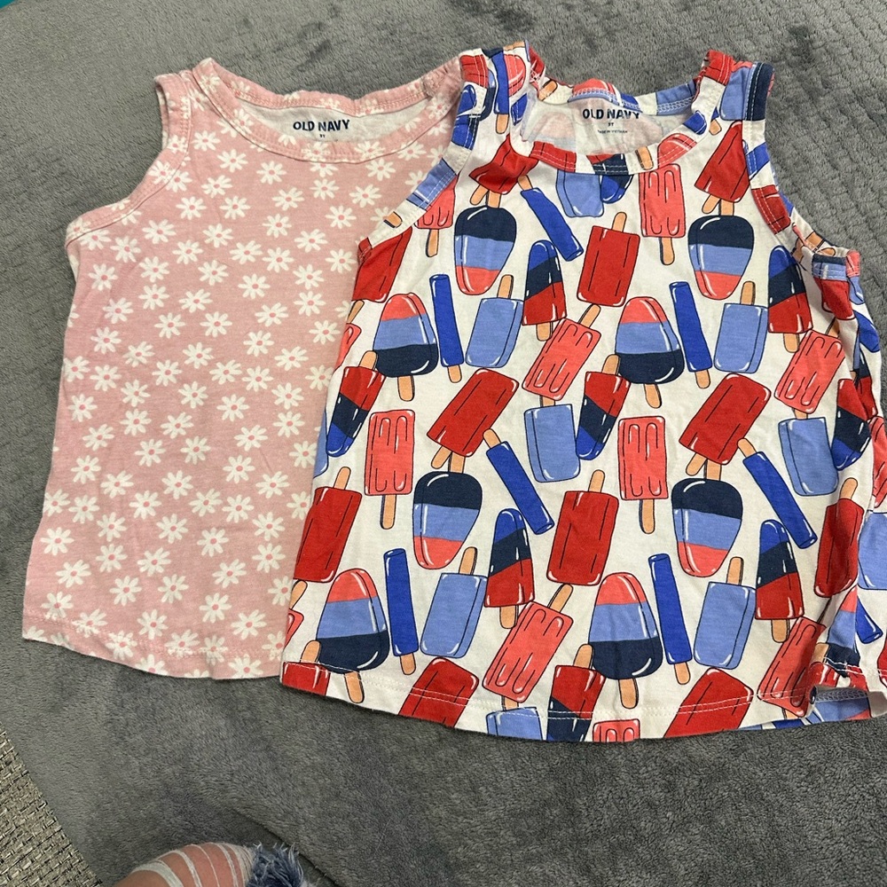 Old Navy Kids' Pink Floral and Red Popsicle Tank Tops